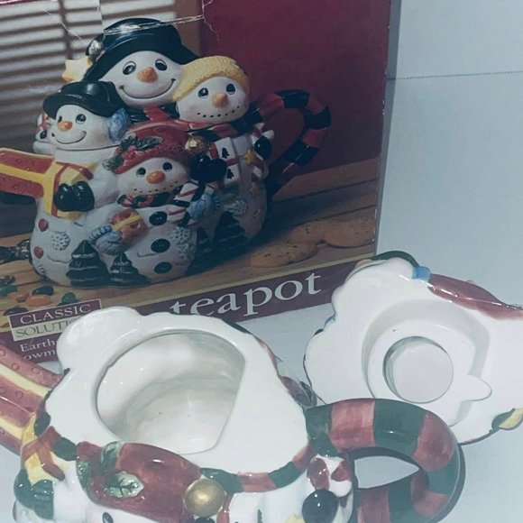 CHRISTMAS SNOWMAN TEAPOT HOLIDAY AT HOME EarthernWare NEW IN BOX.. - Picture 5 of 8